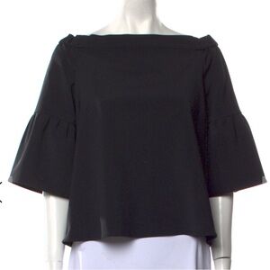 Tibi Black Bateau Neckline Short Sleeve Crop Top
